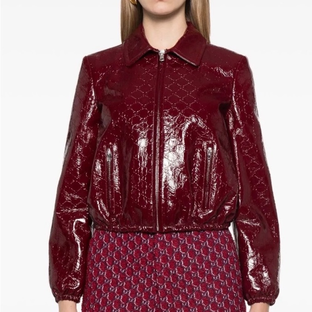 Gucci Burgundy Patent Leather Jacket